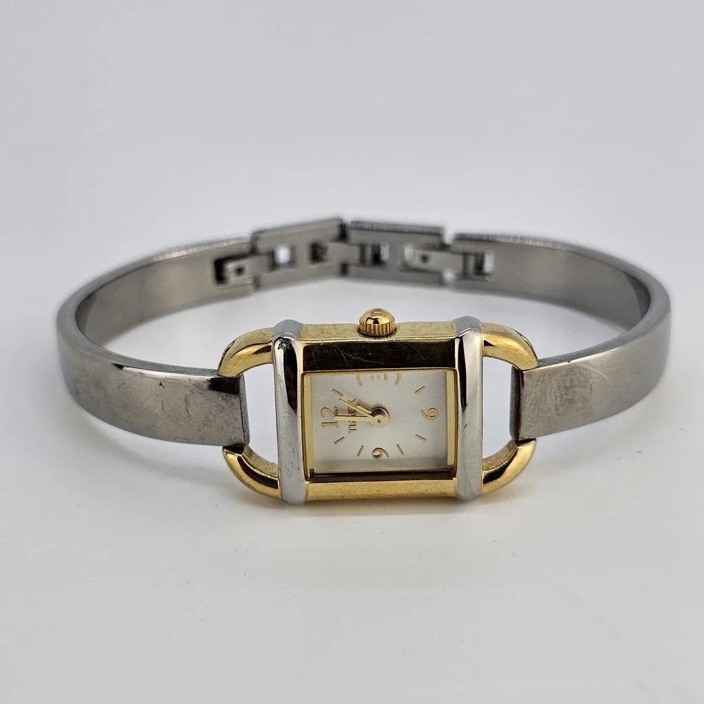 Timex Watch Analog Women 18MM White Dial Gold Gray Bracelet 6.5